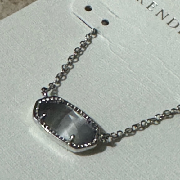 NWT-Kendra Scott “Elisa” Pendant Necklace- Silver Rhodium-Anthracite Gray Stone - Picture 9 of 17